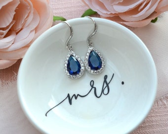 Sapphire Blue Earrings, Dark Blue Earrings, Bridesmaid Gifts, Navy Crystal Earrings, Sapphire Blue Wedding Jewelry, Navy Teardrop Earrings