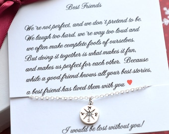 Best Friend Necklace Compass Necklace  Best Friend Best Friend Gift Birthday Gift for Best Friend Friendship Jewelry Tiny Compass Necklace