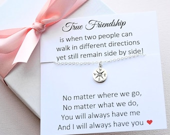 Sterling Silver Compass Necklace, Best Friend Gift