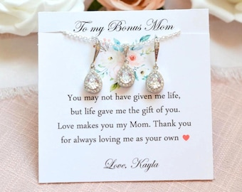 Stepmom Gift from bride, Bonus mom jewelry set, Stepmom wedding gift, Bonus Mom gift from groom, Stepmom of the bride, Bonus Mom