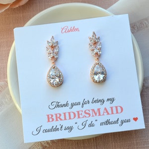 Bridesmaid Earrings, Rose Gold, Rose Gold Leaf Earrings, Bridesmaid Gift Set, Bridal Party Gift, Rose Gold Teardrop Earrings