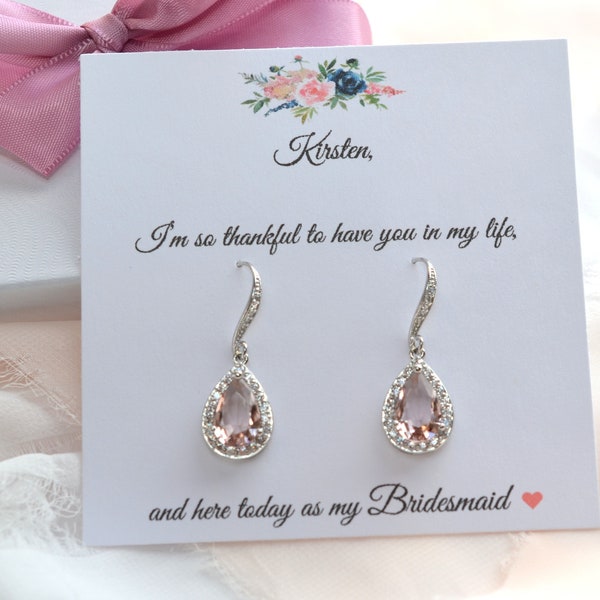 Custom Bridesmaid Earrings, Bridesmaid Earrings, Morganite Blush Pink Earrings, Bridesmaid Gifts, Gift Set, Bridesmaid Proposal