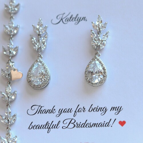 Bridesmaid Earrings & Bracelet Set Bridal Party Jewelry Set Etsy