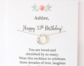Sterling Silver 30th Birthday Necklace, Three Ring Pendant