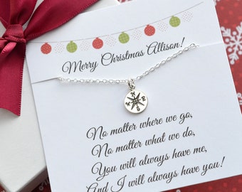 Gift for Best Friend, Friendship Necklace, Compass Necklace, Gift for Best Friend, BFF, No matter where poem