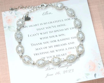 Mother of Groom Gift from Bride, Mother in Law Gift, Poem Card, Oval Bracelet Crystal Diamond, Mother of Bride Gift from Groom