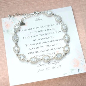 Mother of Groom Gift from Bride, Mother in Law Gift, Poem Card, Oval Bracelet Crystal Diamond, Mother of Bride Gift from Groom