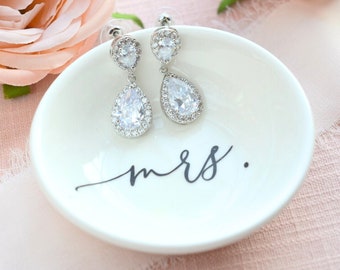 Bridal Jewelry, Cubic Zirconia Wedding Pendant, CZ Wedding jewelry Set, Teardrop Earrings