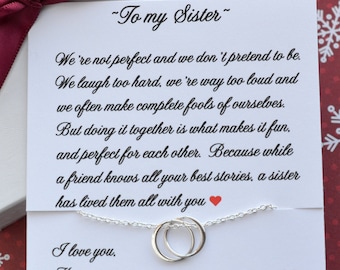 Birthday Gift for SISTER, Sisters Jewelry, Sister as Maid of Honor, Birthday gift for Sister, Eternity Necklace, Linked circles