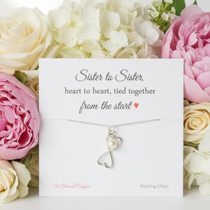 SISTER necklace, Gift for sister, heart jewelry, Two sisters, Infinity hearts necklace, POEM included