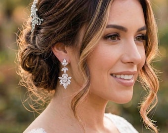 Sterling Silver Chandelier Bridal Earrings, Crystal Drop Wedding Jewelry