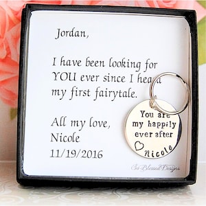 GROOM Gift from Bride, To groom from bride, Gift for Fiance, Happily ever after, wedding day gift, Personalized keychain, Keychain for groom