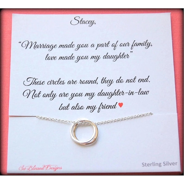 Gift for new daughter in law, From mother in law, daughter in law POEM, wedding gift, birthday gift, connecting circles necklace