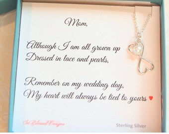 Gift to Mother of the Bride, Mother of the Groom gift, To Mom from Bride, Infinity heart necklace, Mothers Poem, Mom wedding gift