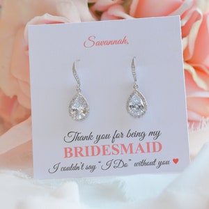 Bridesmaid Earrings, Bridesmaid Gifts, Teardrop Earrings, Crystal Earrings, CZ Earrings, Wedding Jewelry, Silver Bridal Earrings