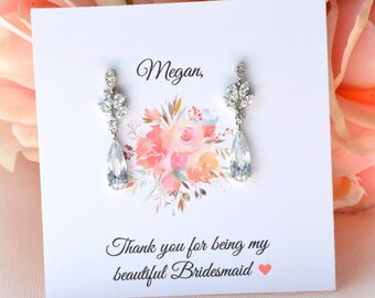 Bridesmaid Earrings, Custom Bridesmaids Gift, Bridesmaids' Gift Sets, Silver Earrings, Wedding Jewelry, Cubic Zirconia Earrings