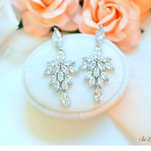 Bridal Earrings, Leaf Earrings, Crystal Bridal Earrings, CZ Wedding Jewelry, Wedding Earrings, Wedding Jewelry, Wedding Accessories