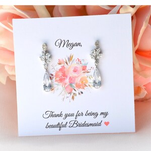 Bridesmaid Earrings, Custom Bridesmaids Gift, Bridesmaids&#39; Gift Sets, Silver Earrings, Wedding Jewelry, Cubic Zirconia Earrings