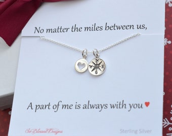 Best Friend Gift, Compass & Heart charm necklace, Going away gifts for friends, Long distance friendship, Friends Forever, Miss you gift