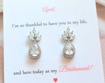 Sterling Silver Bridesmaid Earrings, Teardrop CZ, Bridal Party Gift