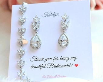 Bridesmaid Jewelry, Personalized Bridesmaid Gifts, Bridesmaid Earrings, Bridal Party, Bridesmaid Earring Bracelet Set, Bridesmaid Jewelry