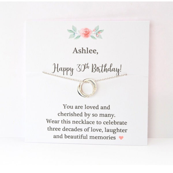 30th Birthday Necklace, 30th Birthday Gift for Her, Women Sister Daughter Birthday, 30th Birthday Jewelry, 30th Gift, 3 Silver Rings