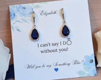 Blue Bridesmaid Sapphire Earrings, Elegant and affordable jewelry, Bridal Party Earrings, Will you be my Something Blue, Wedding earrings