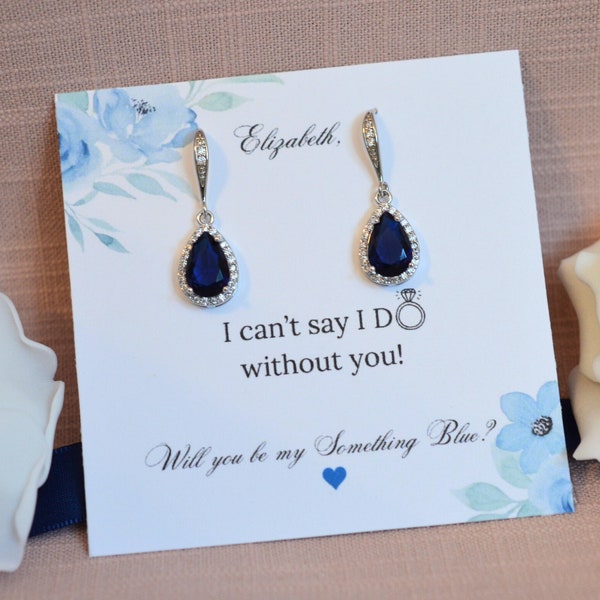 Blue Bridesmaid Sapphire Earrings, Elegant and affordable jewelry, Bridal Party Earrings, Will you be my Something Blue, Wedding earrings