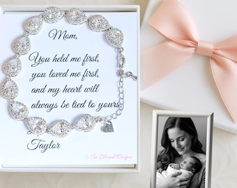 Mother of Bride Bracelet, Mother of the Groom Gift, Sterling Silver CZ Teardrop, Personalized Gift