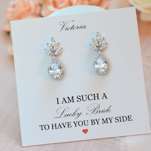 Bridesmaid Earrings, Teardrop Bridesmaid Earrings, CZ wedding earrings, Personalized bridesmaid gifts, Cubic Zirconia earrings