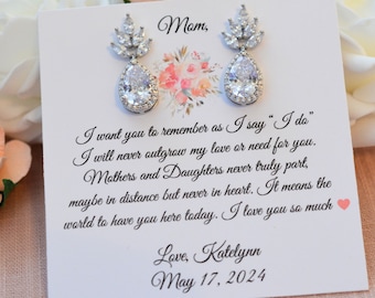 Wedding Day Gift for Mother of the Bride, CZ Wedding Earrings, Sentimental Bride to Mom Jewelry, Personalized Mother of the Bride Gift