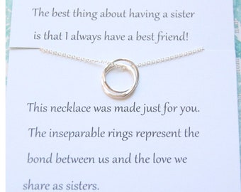 Sisters eternity necklace, Sister necklace, Gifts for her, maid of honor, birthday, meaningful jewelry, POEM included, eternity circles