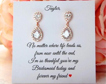 Bridesmaid Earrings, Rose Gold, Personalized Bridesmaids Gift Set, Rose Gold Bridesmaid Earrings, Bridal Party Jewelry