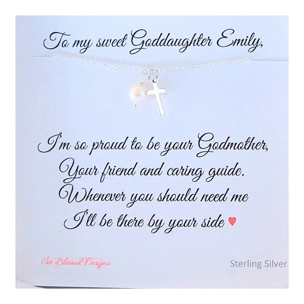 GODDAUGHTER Gift, Baptism gift for Goddaughter, First Communion, Goddaughter Birthday, Tiny cross and pearl, Personalized Goddaughter card