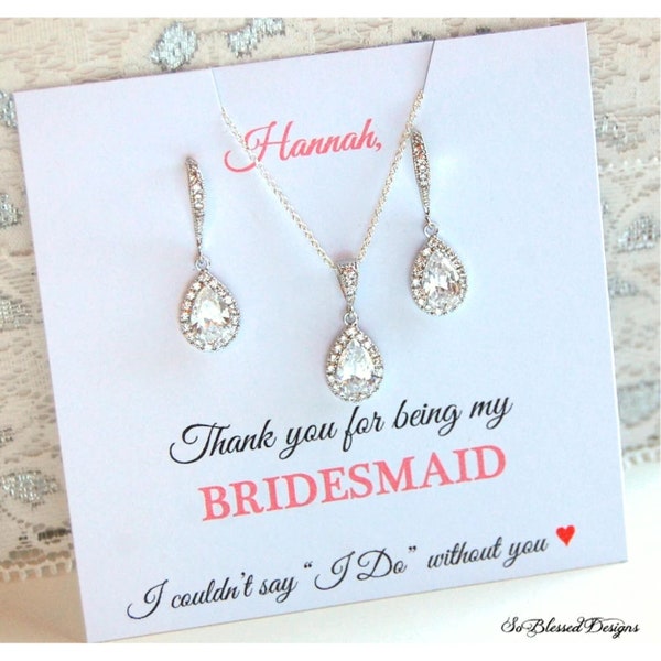 Bridesmaid Jewelry Set, Bridesmaid Gifts, Bridesmaid jewelry, Bridesmaid proposal, Bridal party gifts, CZ Necklace & Earrings Set