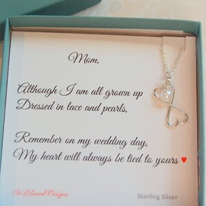 Mother of the Bride Gift, Mother of the Groom gift, To Mom from Bride, Silver infinity heart necklace, Mothers POEM, Mom wedding gift image 3