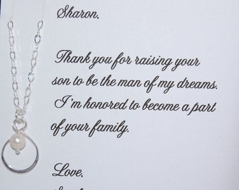 Mother of the Groom Necklace, From Bride to Mother in Law, Pearl Infinity necklace, sterling silver, freshwater pearl necklace