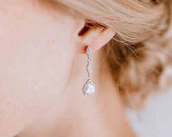 Bridal Earrings Drop, Long bridal earrings, Bride earrings for wedding day, Wedding jewelry for Brides earrings, Crystal Drop Earrings