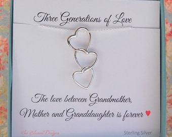 Grandmother Necklace, Mother Daughter Grandma Gift, Grandmother jewelry, Mother of the Bride, Gift for Grandma, Three Generations