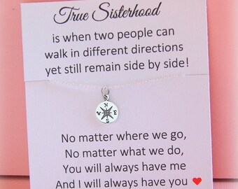 Sorority Sisters Gift, Compass necklace, Sister Birthday, Best Friend gift, Compass Sister Necklace, Christmas gifts