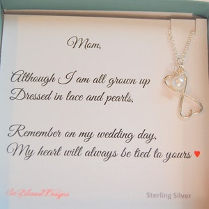 Mother of the Bride Gift, Mother of the Groom gift, To Mom from Bride, Silver infinity heart necklace, Mothers POEM, Mom wedding gift image 5