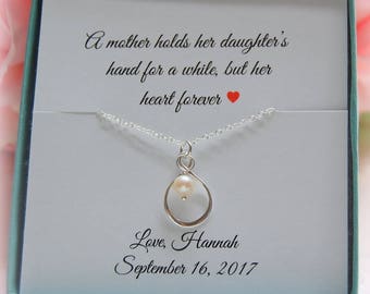 Mother of the Bride Necklace Gift, Mother of the Bride, Mother of the Groom, infinity pearl necklace, wedding jewelry, I love you MOM