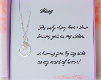 Maid of Honor Sister Gift, Matron of Honor, Infinity necklace, asking sister to be in wedding, Matron of Honor