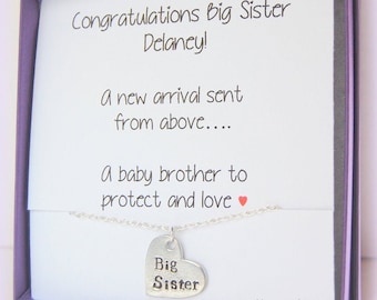 Necklace for BIG SISTER, for big sister, Girls Necklace, Sister Gift, Sterling Silver, Hand Stamped Necklace, Children's Jewelry