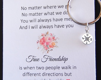 Best friend KEYCHAIN, Compass keychain, No matter where we go, Graduation Gifts for her, Long distance relationship