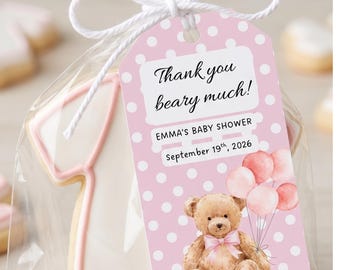 Teddy Bear Printed Baby Shower Favor Tags, Bear Baby Shower Tags, Boy or Girl Favors