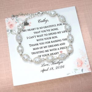 Mother of Groom Gift from Bride, Mother in Law Gift, Poem Card, Oval Bracelet Crystal Diamond, Mother of Bride Gift from Groom