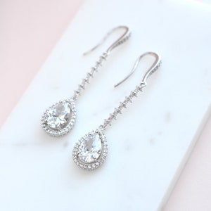 Boucles d'oreilles longues de mariée, Boucles d'oreilles de mariage en argent, Boucles d'oreilles longues pour mariée, Bijoux de mariage, Boucles d'oreilles de demoiselle d'honneur image 5