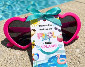 Pool Party Favor Tags, Thanks for Making my Birthday a Splash, Summer Birthday Tags, Kids Pool Party Favors