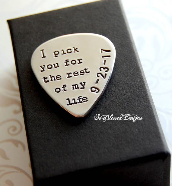 Grooms gift from Bride, Gift for Fiance, Hand stamped guitar pick, Bride to groom gift, Personalized Musician Gift, I pick you